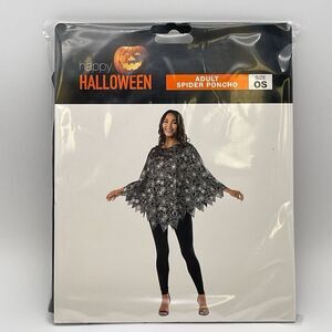 NWT Halloween Adult Spider Poncho One Size Black White Party Costume Happy